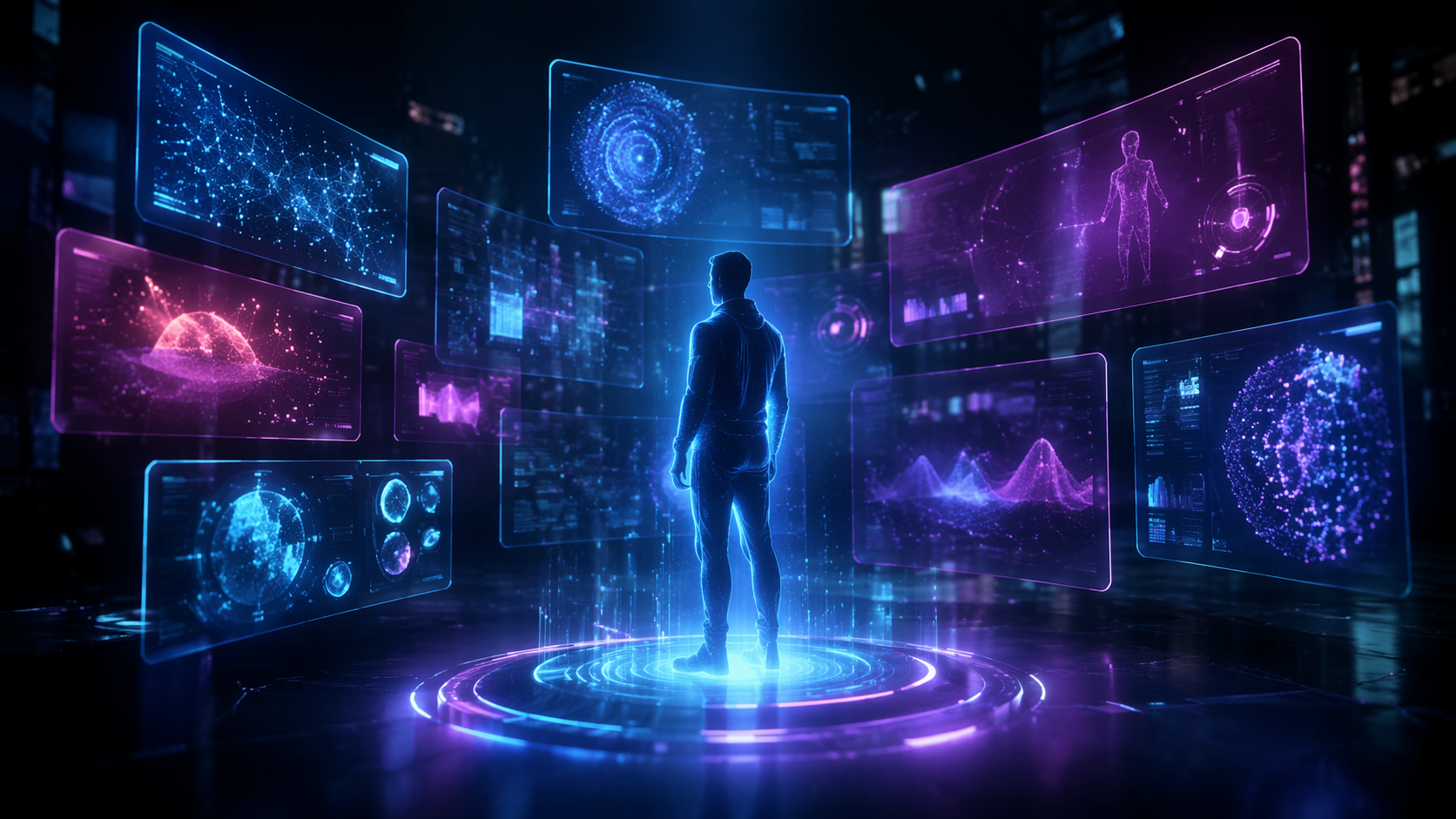 Dreamina 3D hologram filter prompt example 2: Translucent Hologram Silhouette
