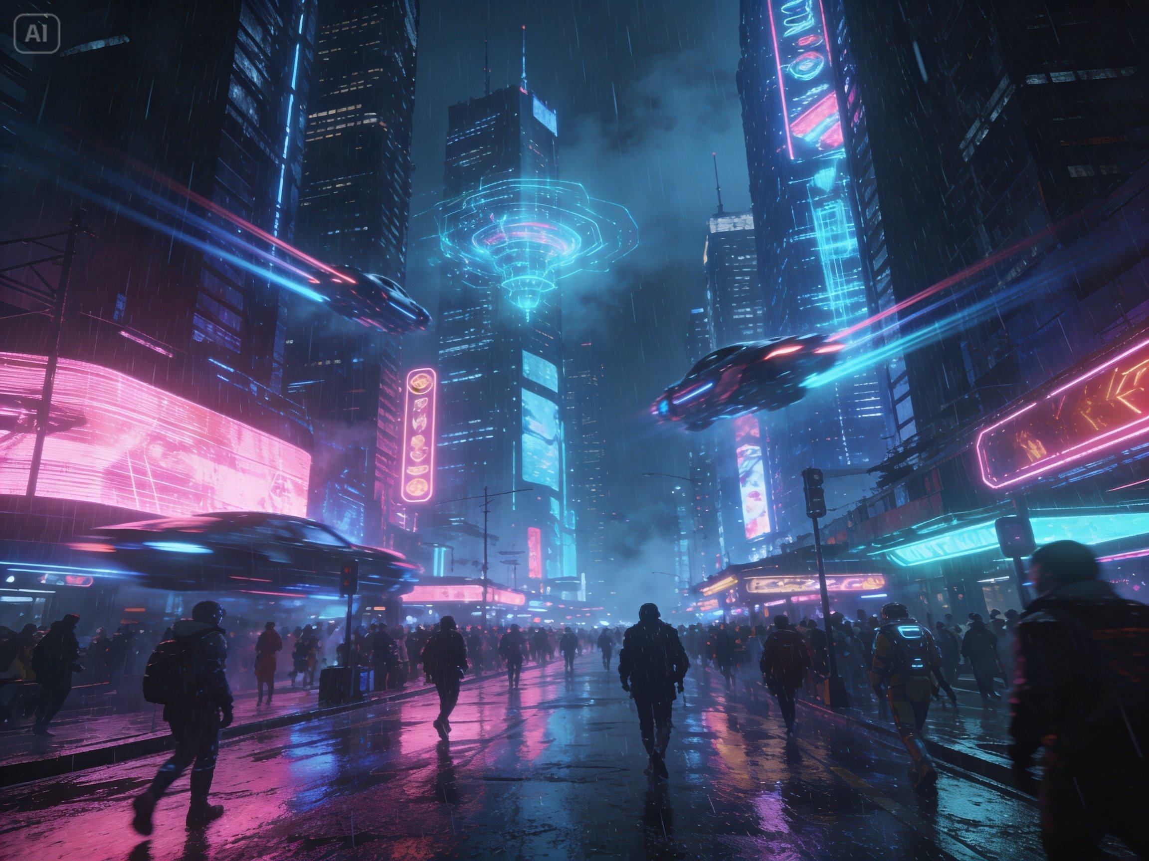 Prompt for a cyberpunk city scene