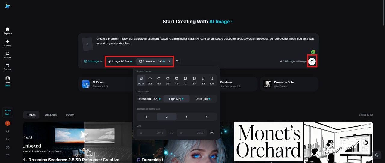 Select the image model and generate