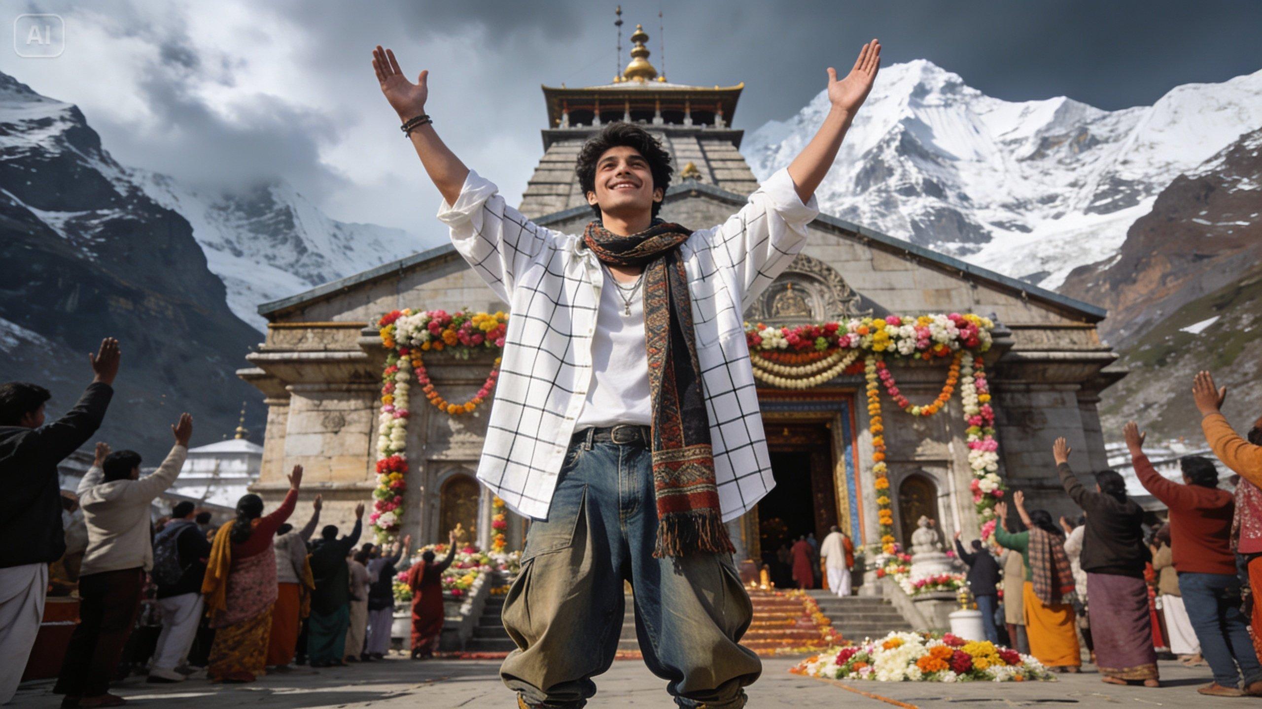 Exemple rapide : "Ouverture du temple de Kedarnath 2026 et IRCTC HeliYatra" mise en page infographique propre.