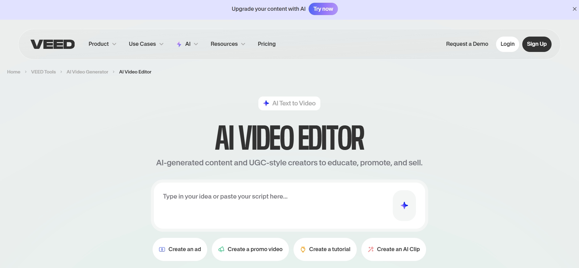 Laman utama Veed.io