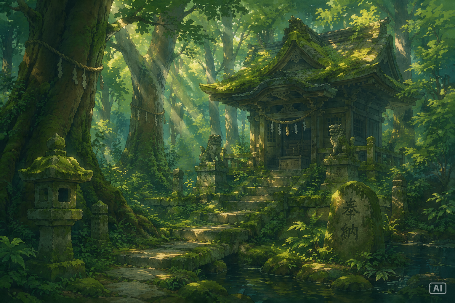 Anime forest shrine illustration generated by Pippit