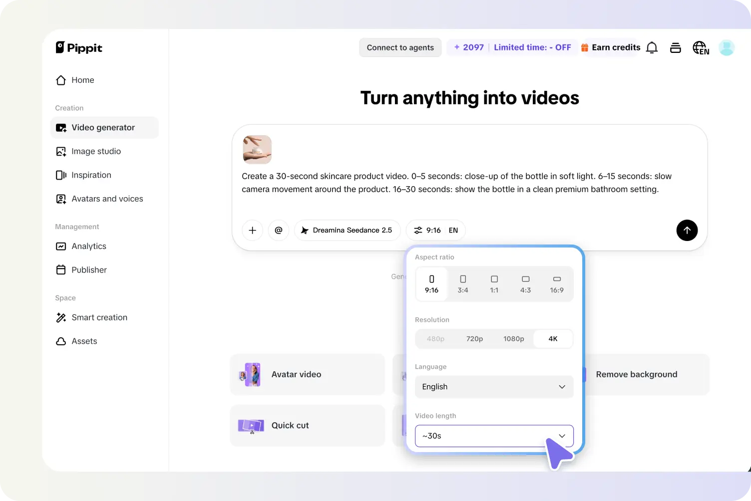 Select your video generation specifics