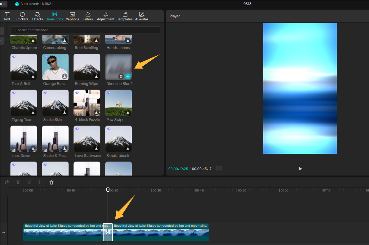 Add a video transition in CapCut desktop