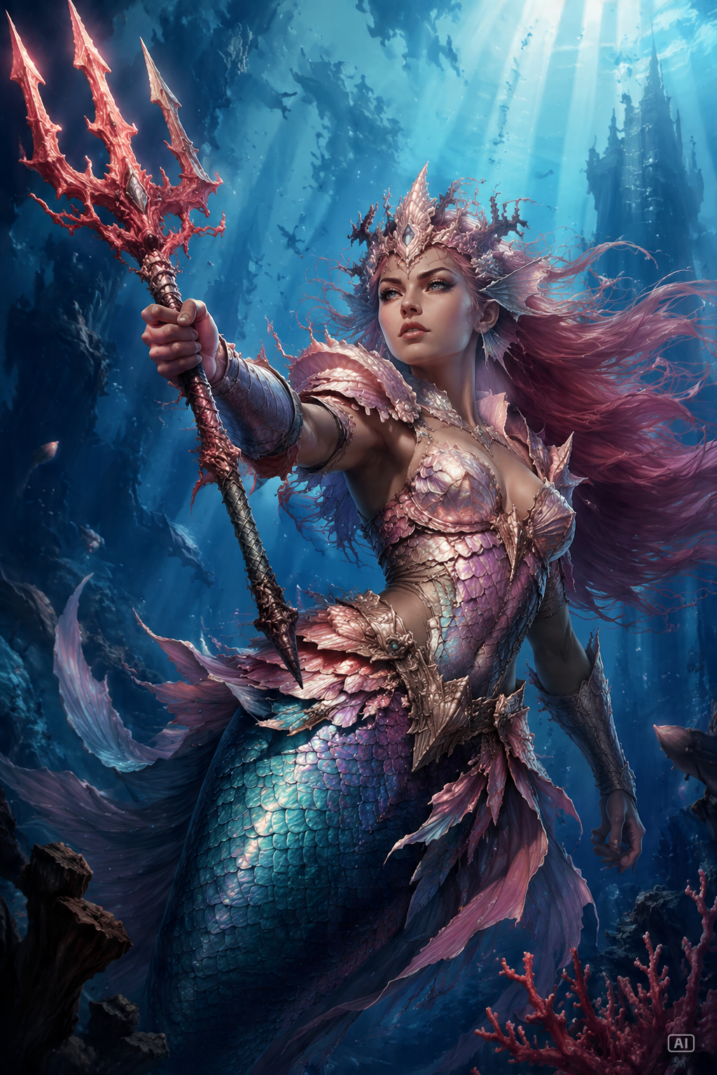 Warrior mermaid art prompt generated by Pippit