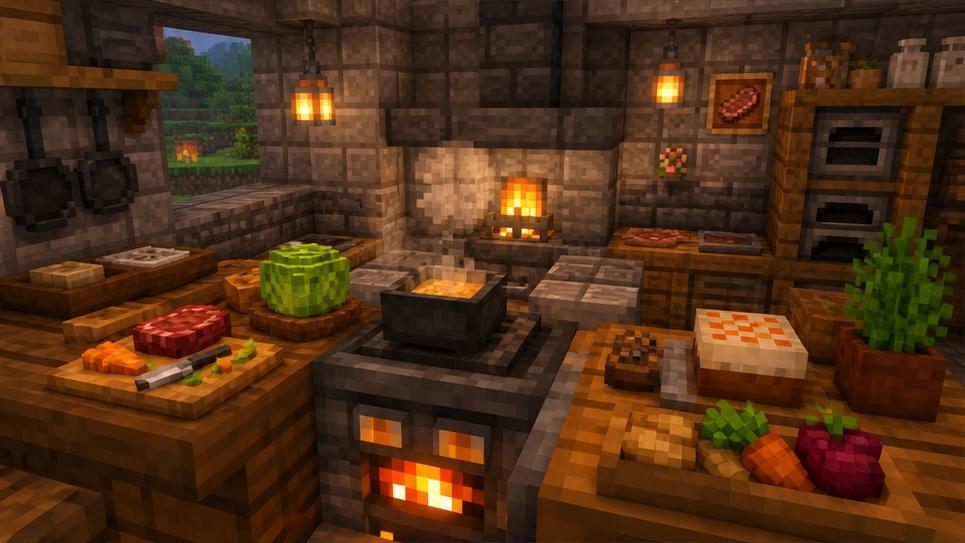 Minecraft voxel food prompt design visual