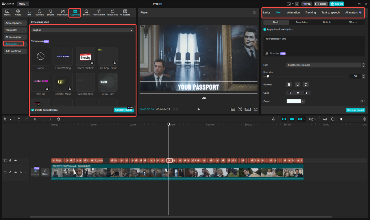 Genera testi musicali in CapCut