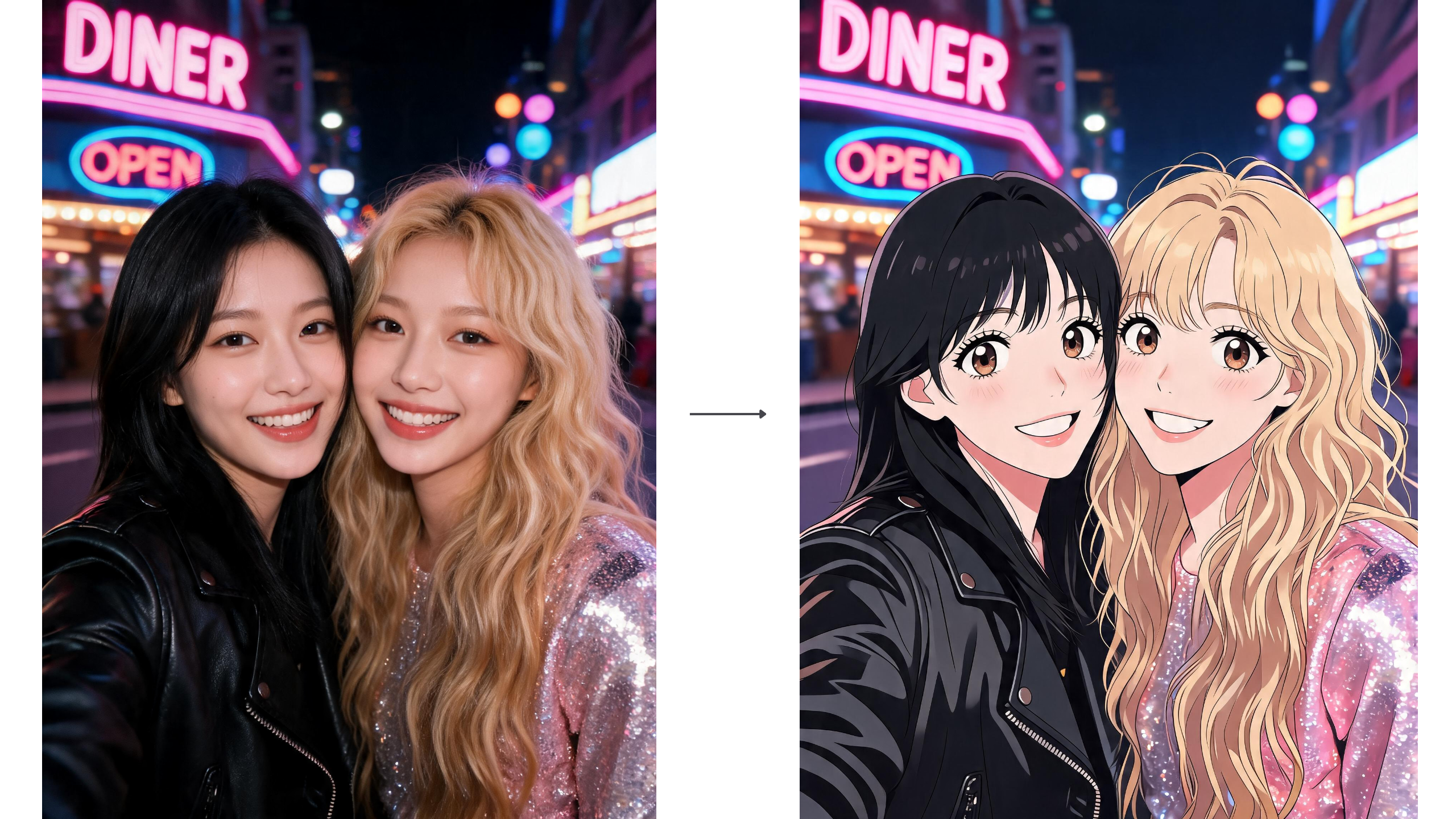 Prompt for a vibrant shojo couple portrait