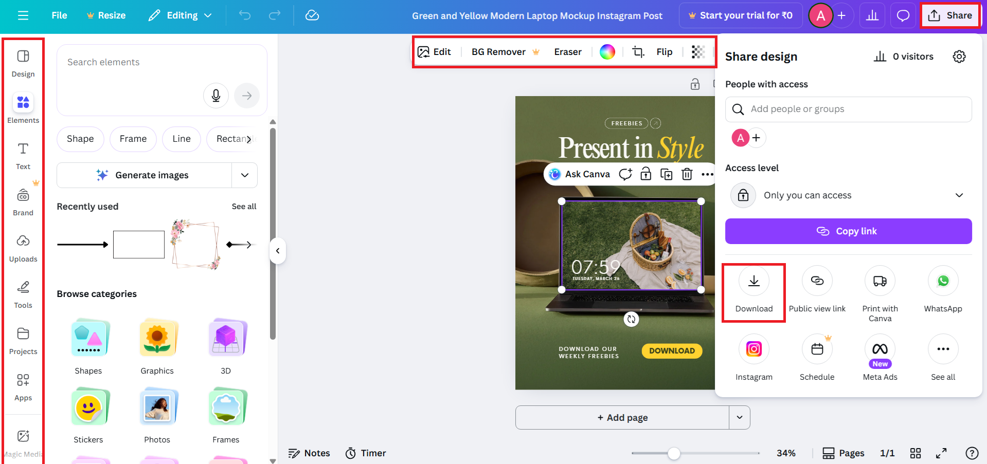 Affina il design e scarica il mockup