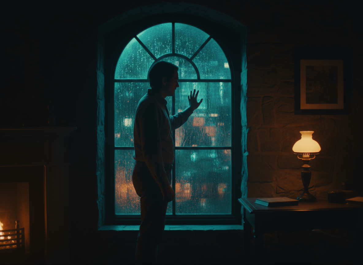 Una foto cinematográfica malhumorada con un grado de color verde azulado y naranja, que demuestra cómo se puede utilizar el color para crear una atmósfera en la narración.
