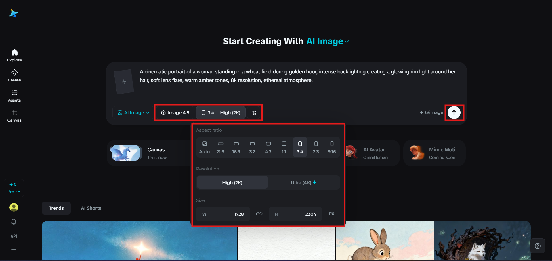 Selecting the Seedream model and image settings