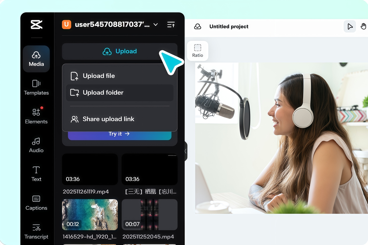 Fazer upload de vídeo no CapCut