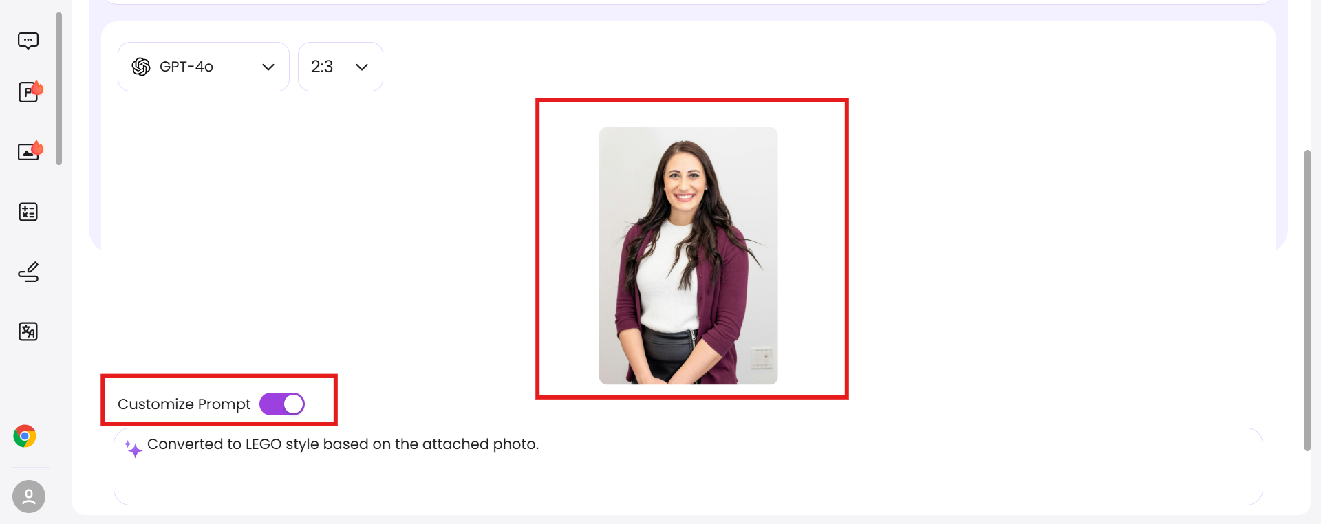 Laden Sie ein Bild hoch und geben Sie Aufforderungen