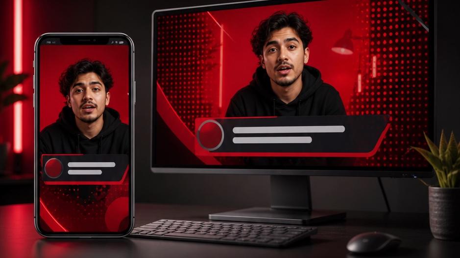 red background dialogue video template workflow visual