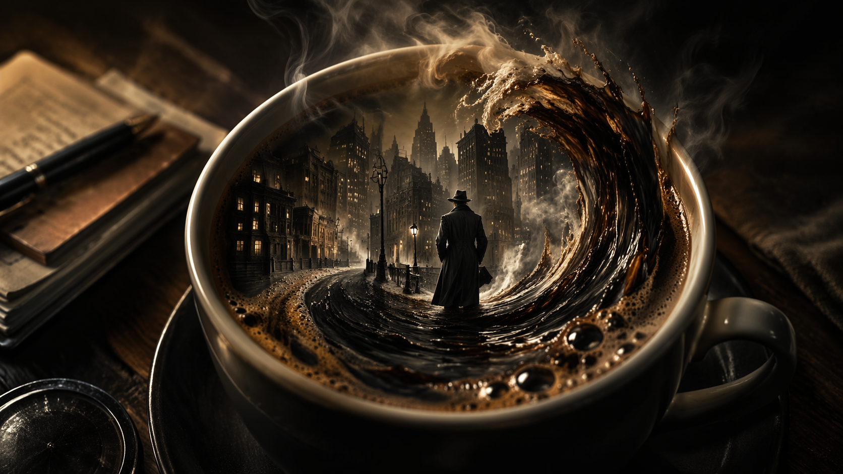 Dreamina AI dryck berättelse generator snabb exempel 2: Cafe Table Scene