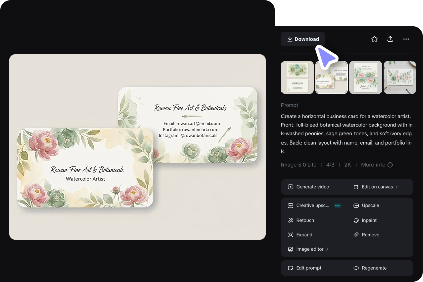 Upscale and download your finished card