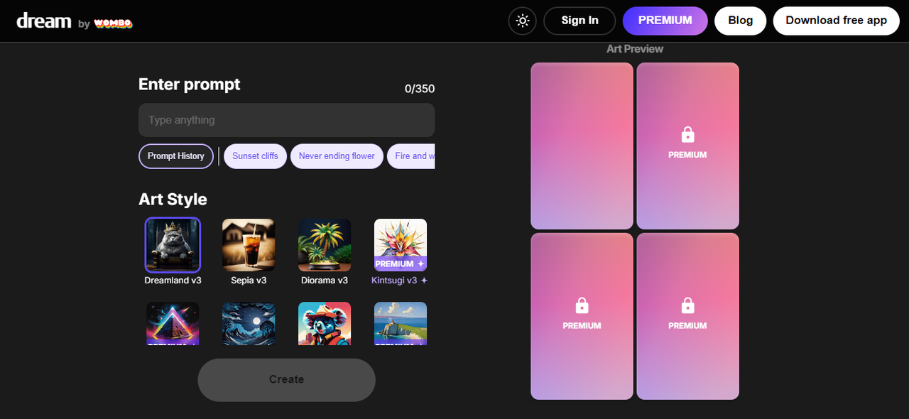 Dream by WOMBO's interface