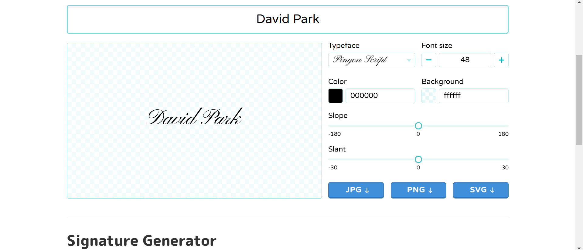 Signature Generator interface
