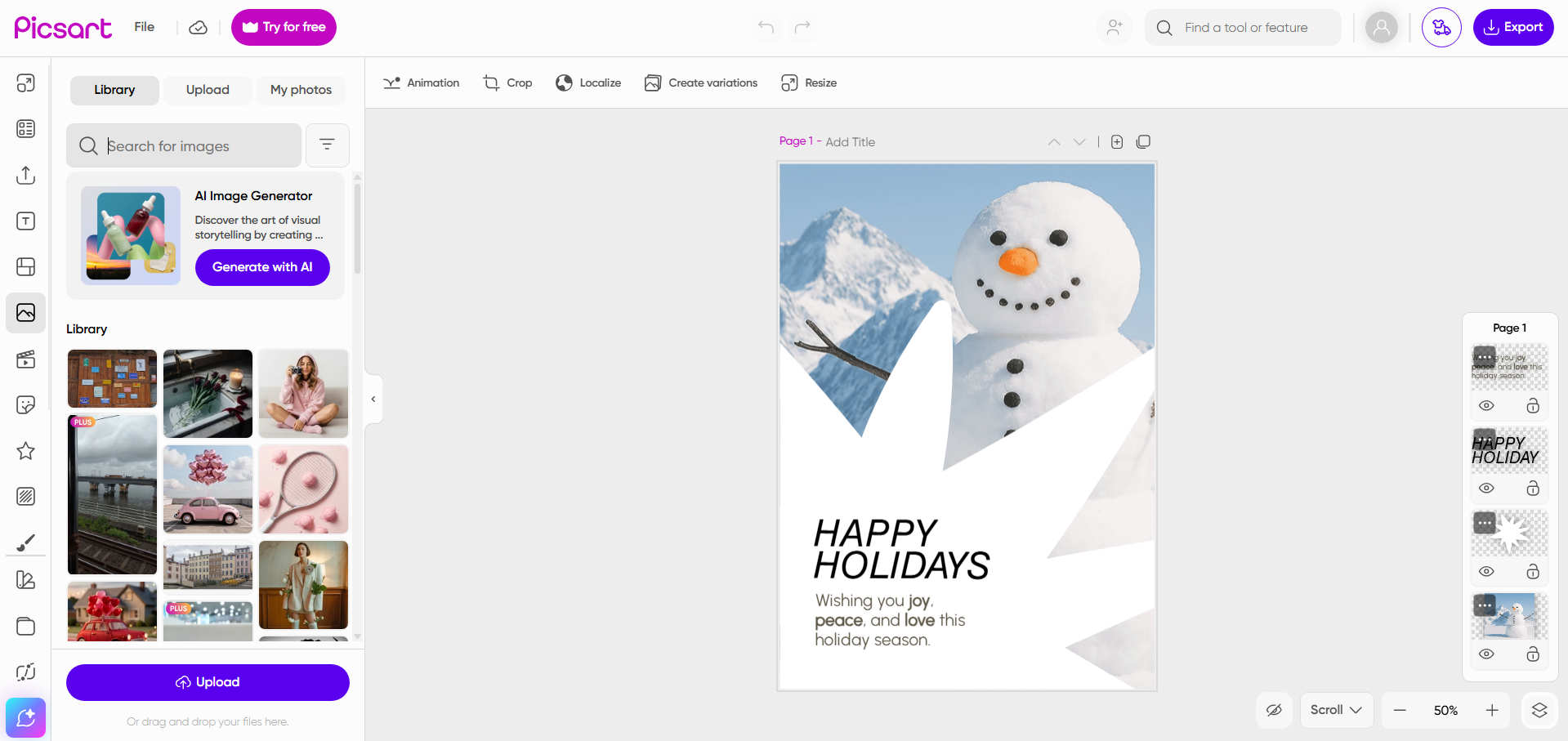 PicsArt interface