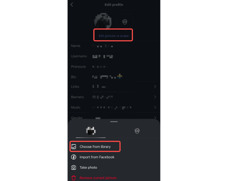 Kütüphaneden tam boyutlu bir profil resmi yükleyin