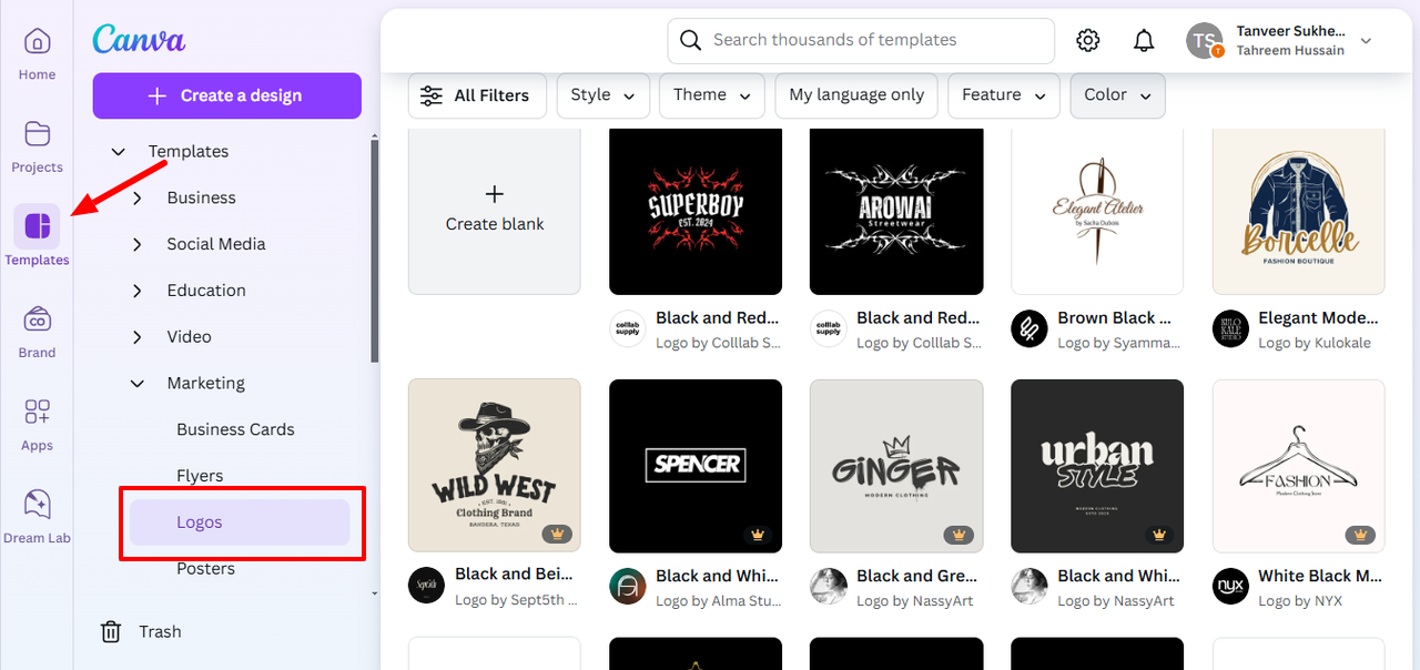Choosing a logo template