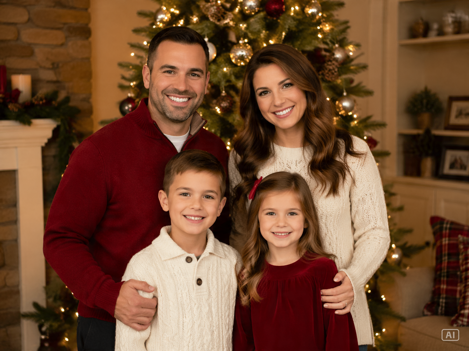 Family Christmas tree portrait generated by Pippit