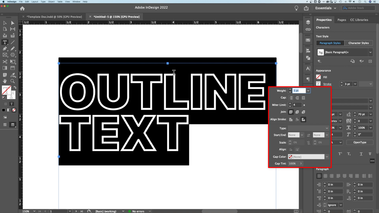 שליטה בקווי מתאר של טקסט ב- InDesign | שפר את הפריסות שלך בקלות