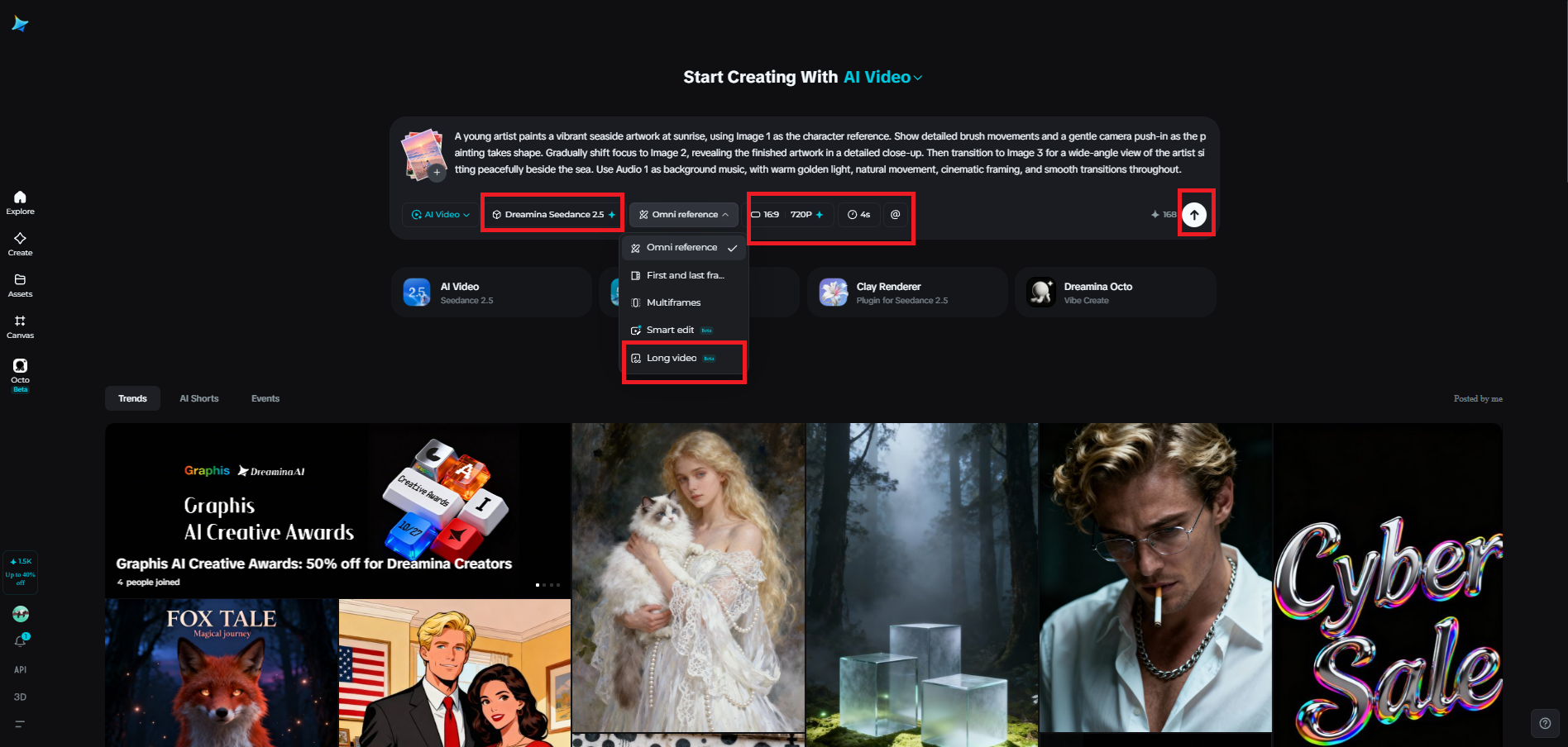 Select the model, choose settings, and generate