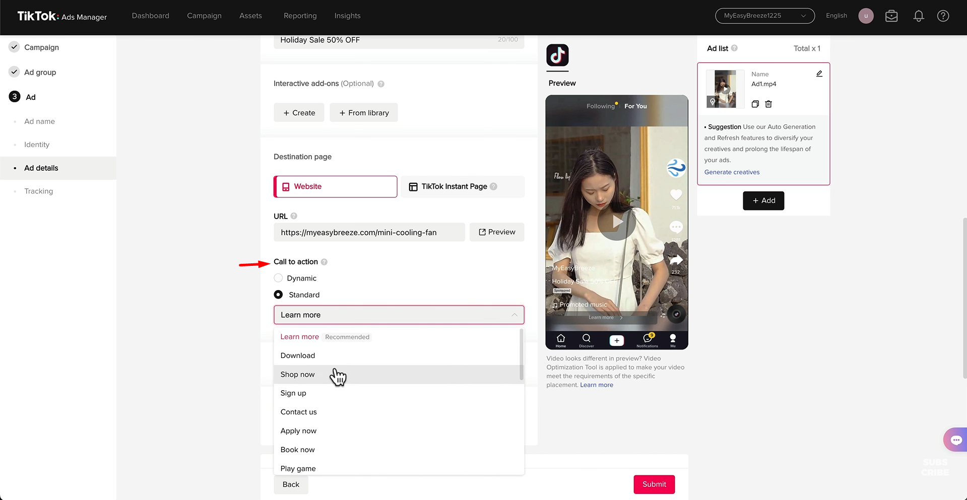 Image montrant comment inclure le CTA pour un bon CTR Tiktok
