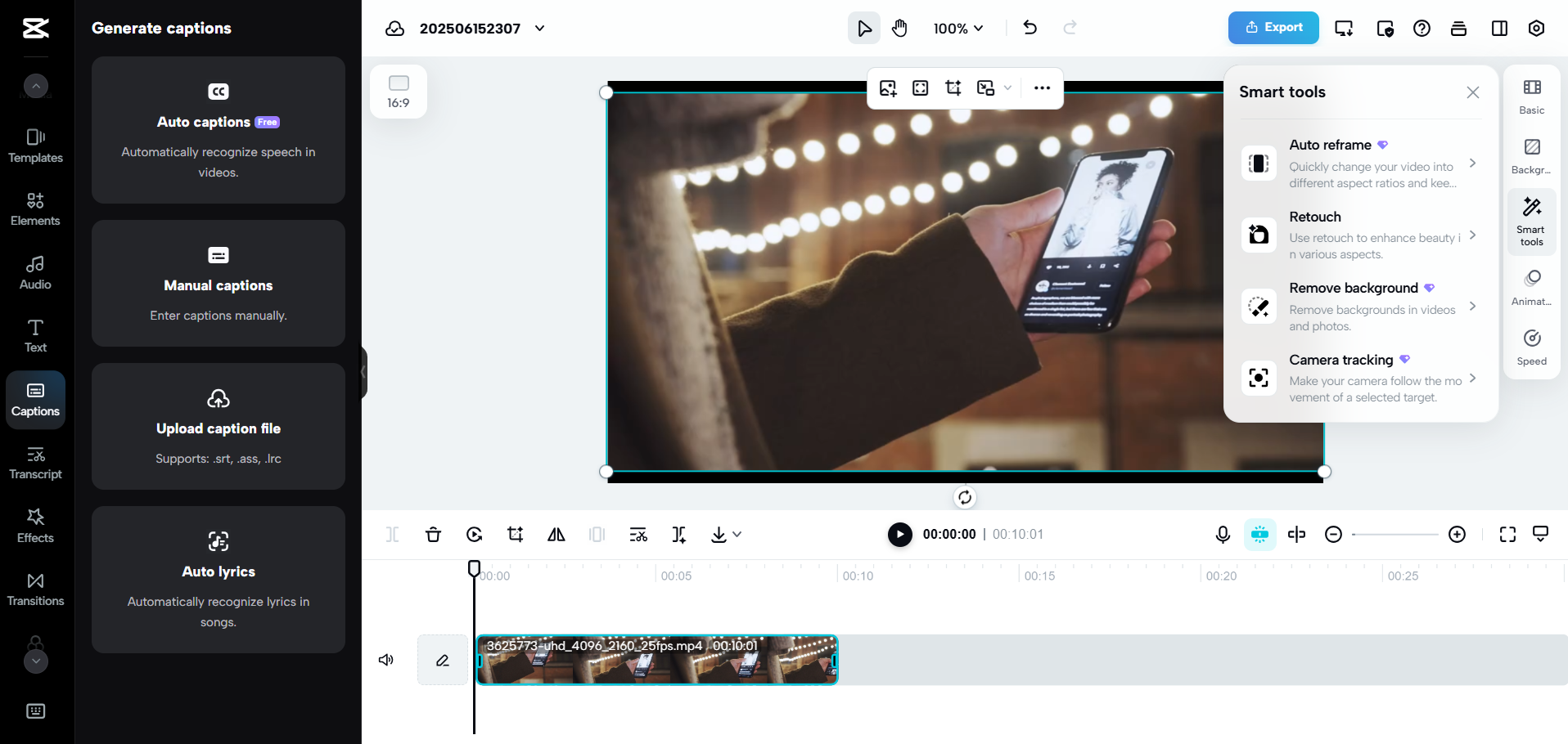 Інтерфейс CapCut Web — ефективний онлайн-інструмент для створення захопливих відео для YouTube.