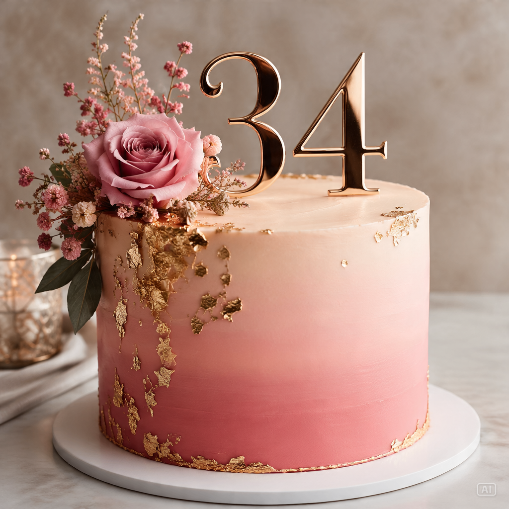 Rose gold 34th birthday cake generated by Pippit