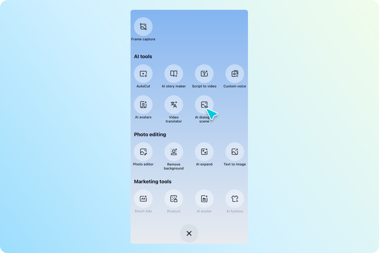 Öffnen Sie die CapCut App und tippen Sie auf "Alle Tools"