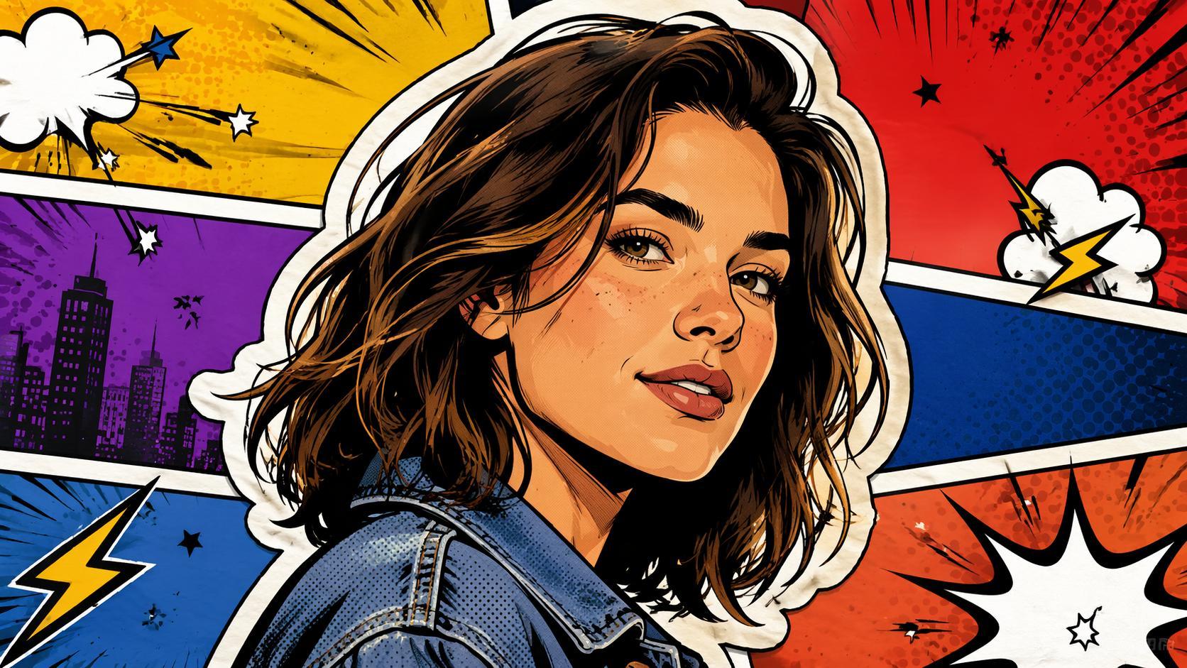 Dreamina comic book filter prompt card 6: Sticker comic portrait style