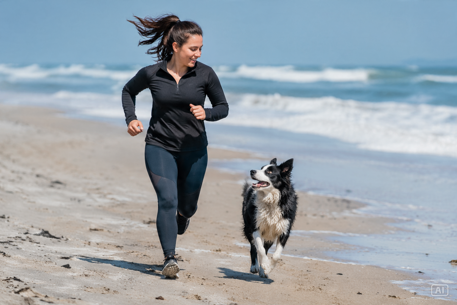 Beach run with dog generated by Pippit