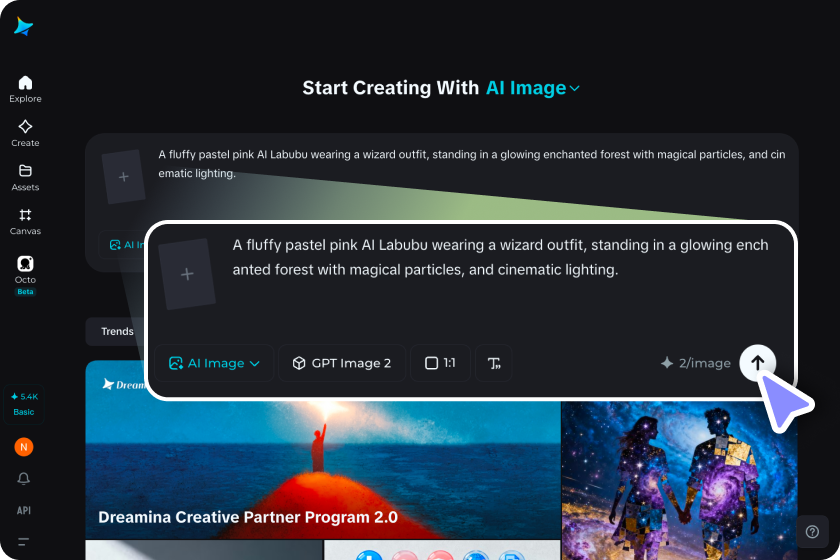 Enter text prompt to generate a Labubu image