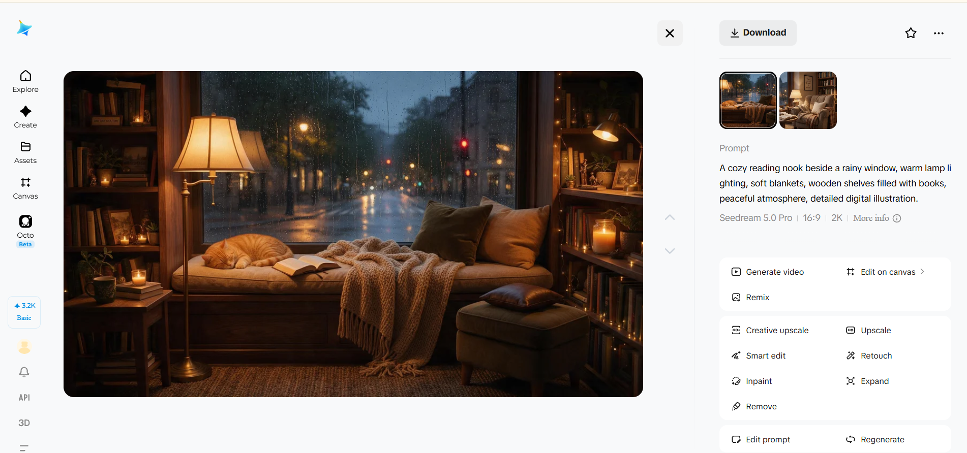 Dreamina output screen with generated images to choose from