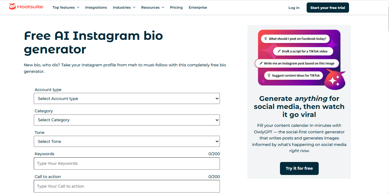 Hootsuite - penjana bio instagram terkenal dengan salinan dan tampal emoji