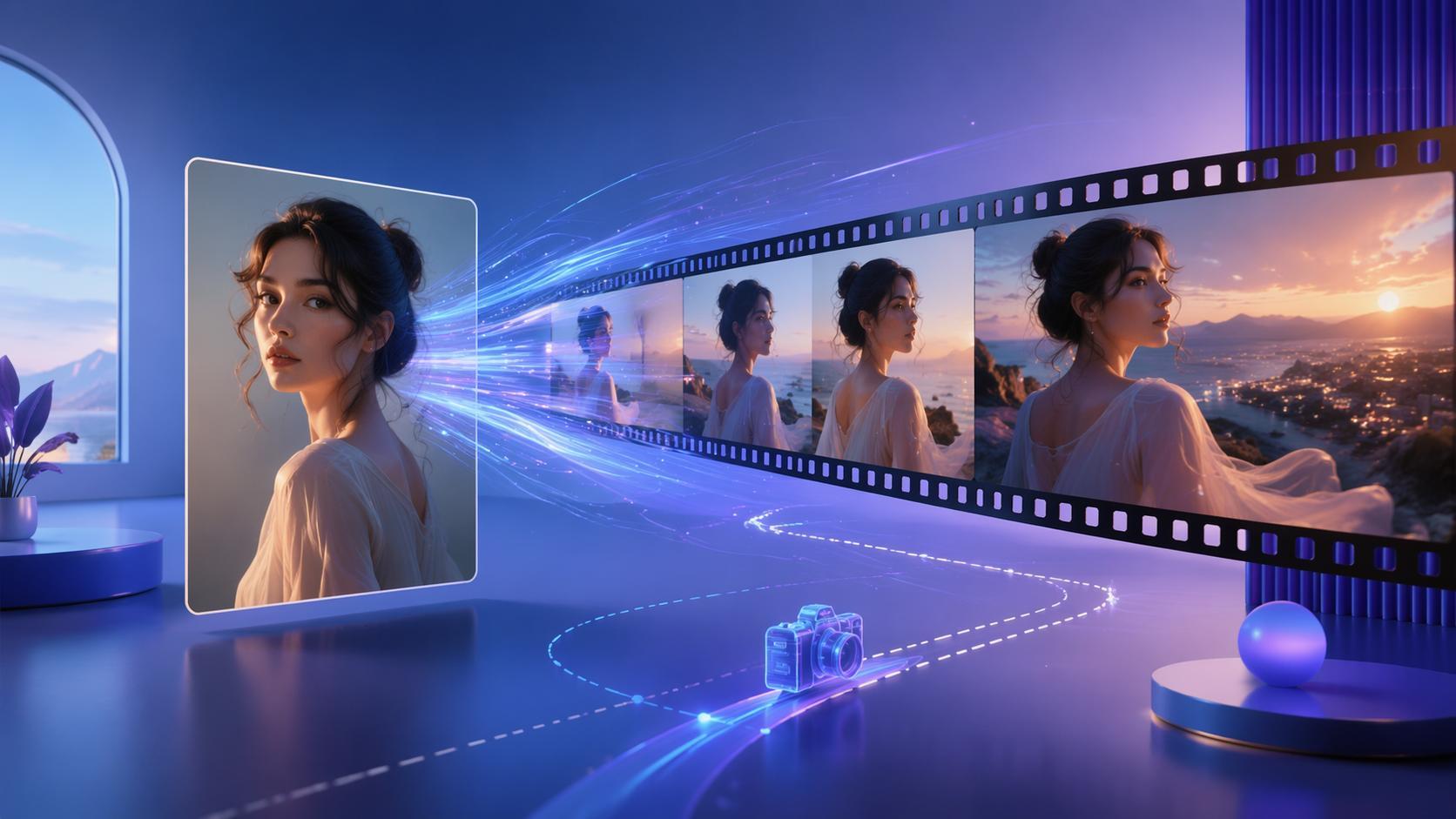 AI image to video generator hero showing a still image becoming a cinematic video