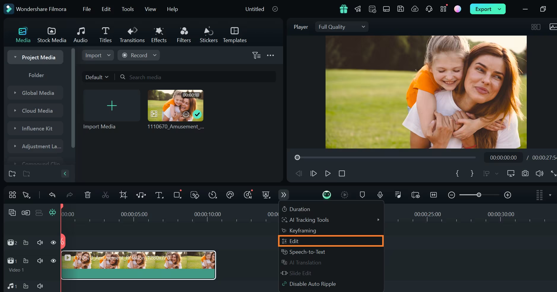 Interfejs Filmora - darmowego internetowego narzędzia do tworzenia filmów dla marketingu.