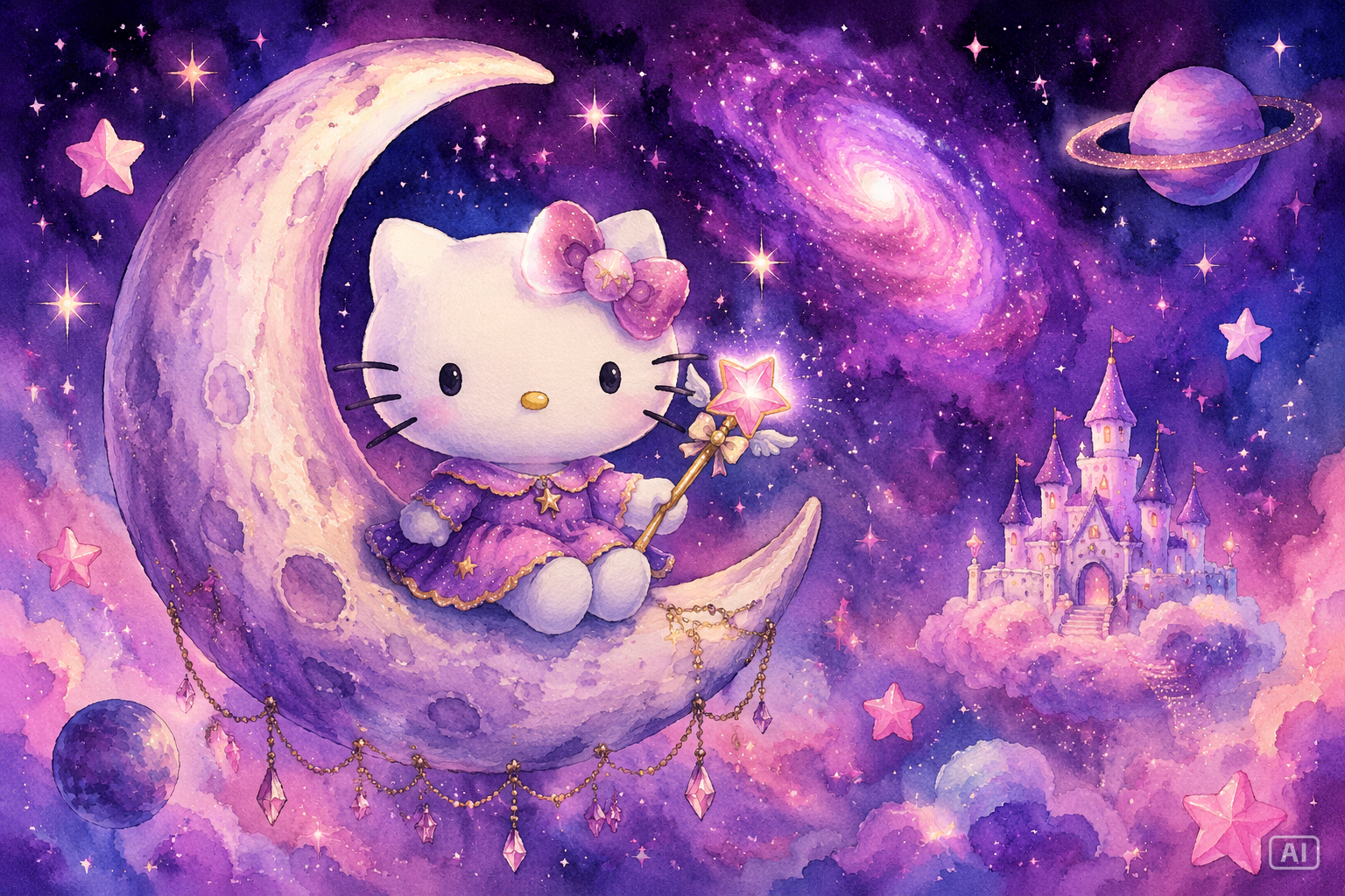 Cosmic Hello Kitty moon wallpaper generated by Pippit