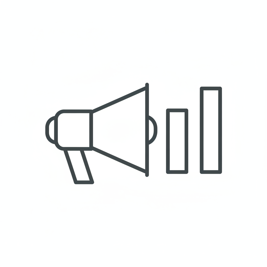 Icono de caso de uso: gráfico de barras de megáfono con para equipos de marketing.