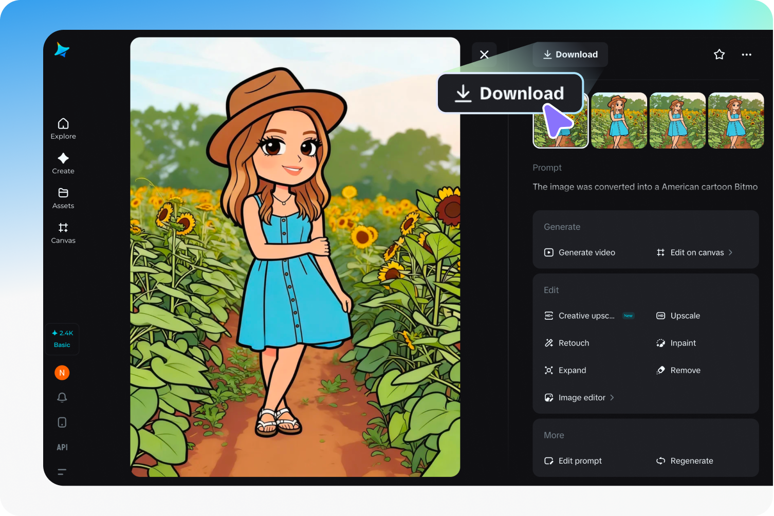 Pilih dan unduh Bitmoji yang dihasilkan dari Dreamina