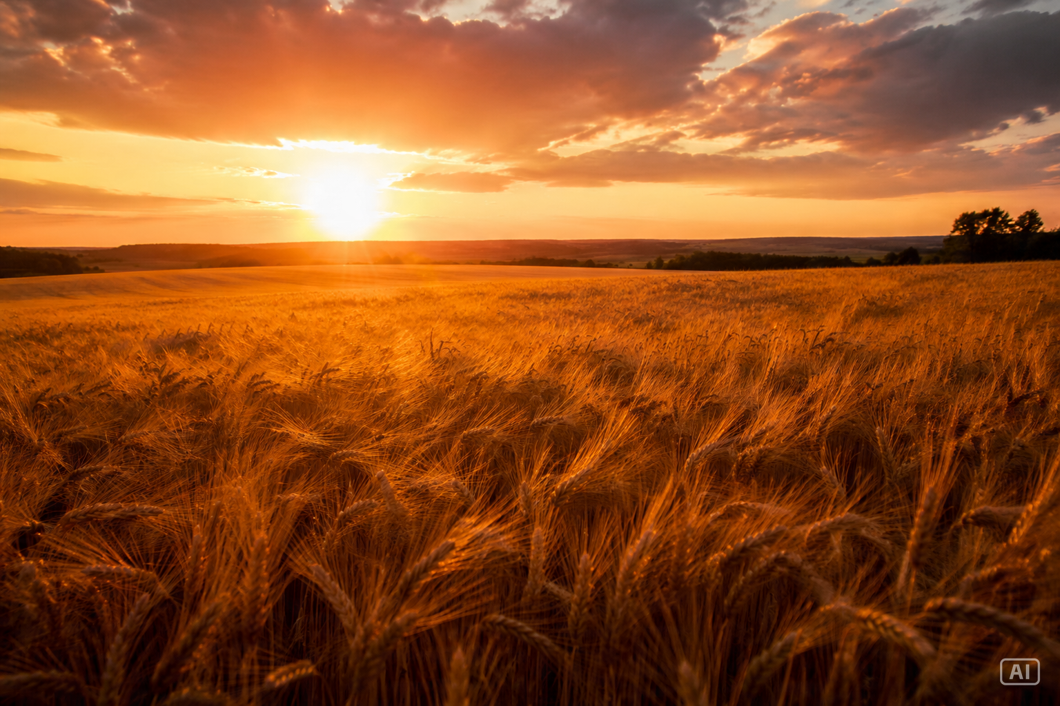 Wheat field sunset image generated by Pippit