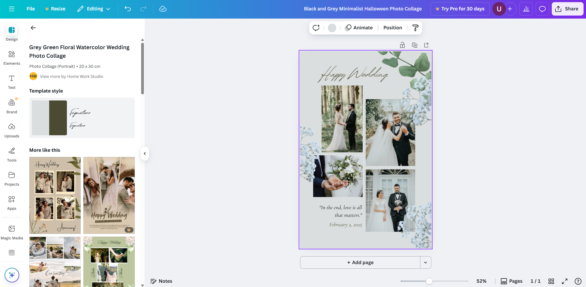 Elegant wedding photo collage with soft colors