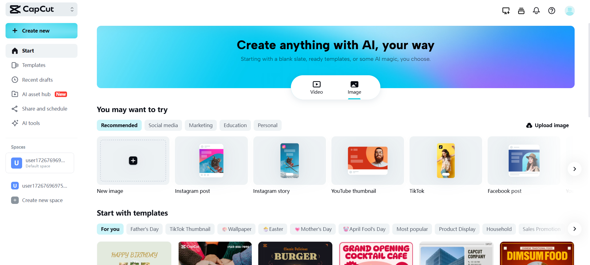 CapCut Web homepage