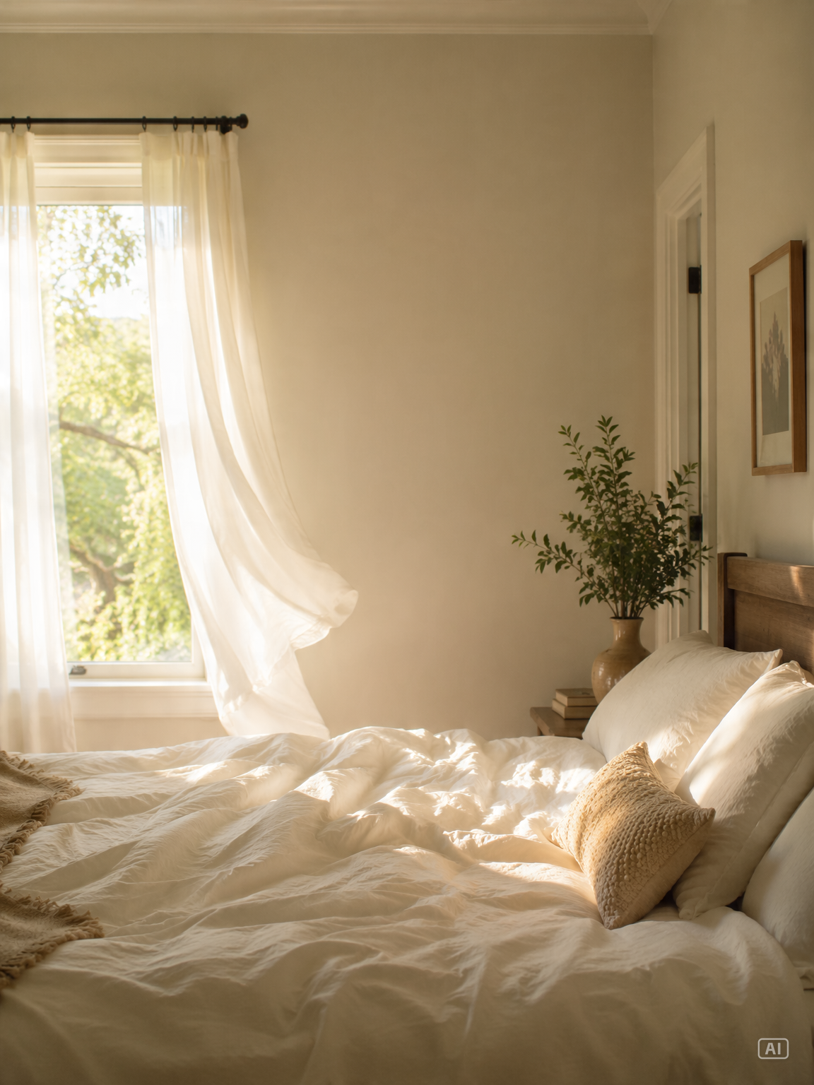 Cozy bedroom good morning image generated by Pippit