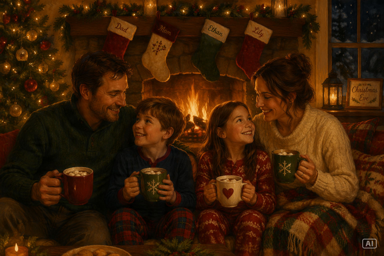 Family by the fireplace image generated by Pippit