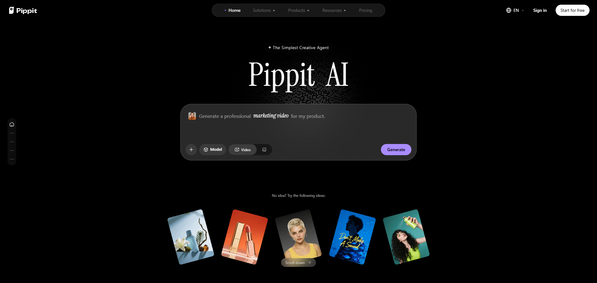 Pippit AI's landing page