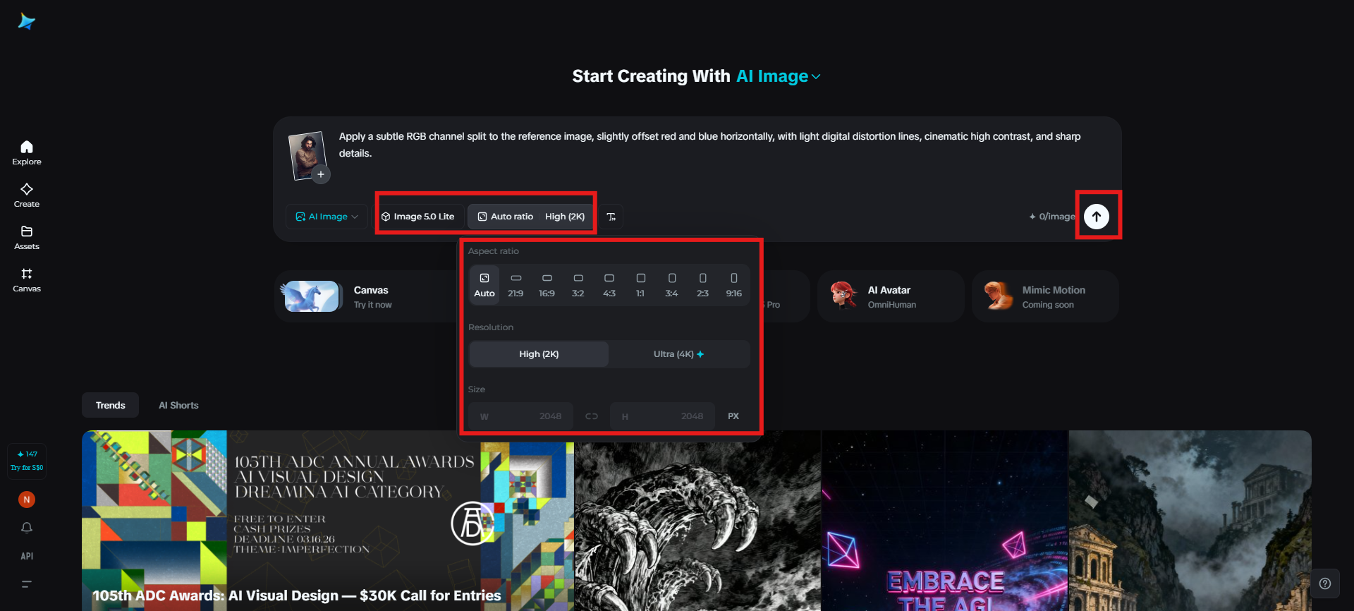 Select the image model and generate