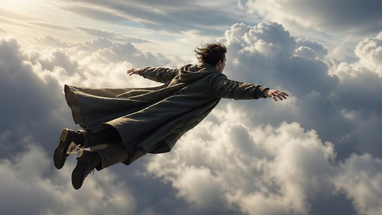 human flying scene prompt result 2